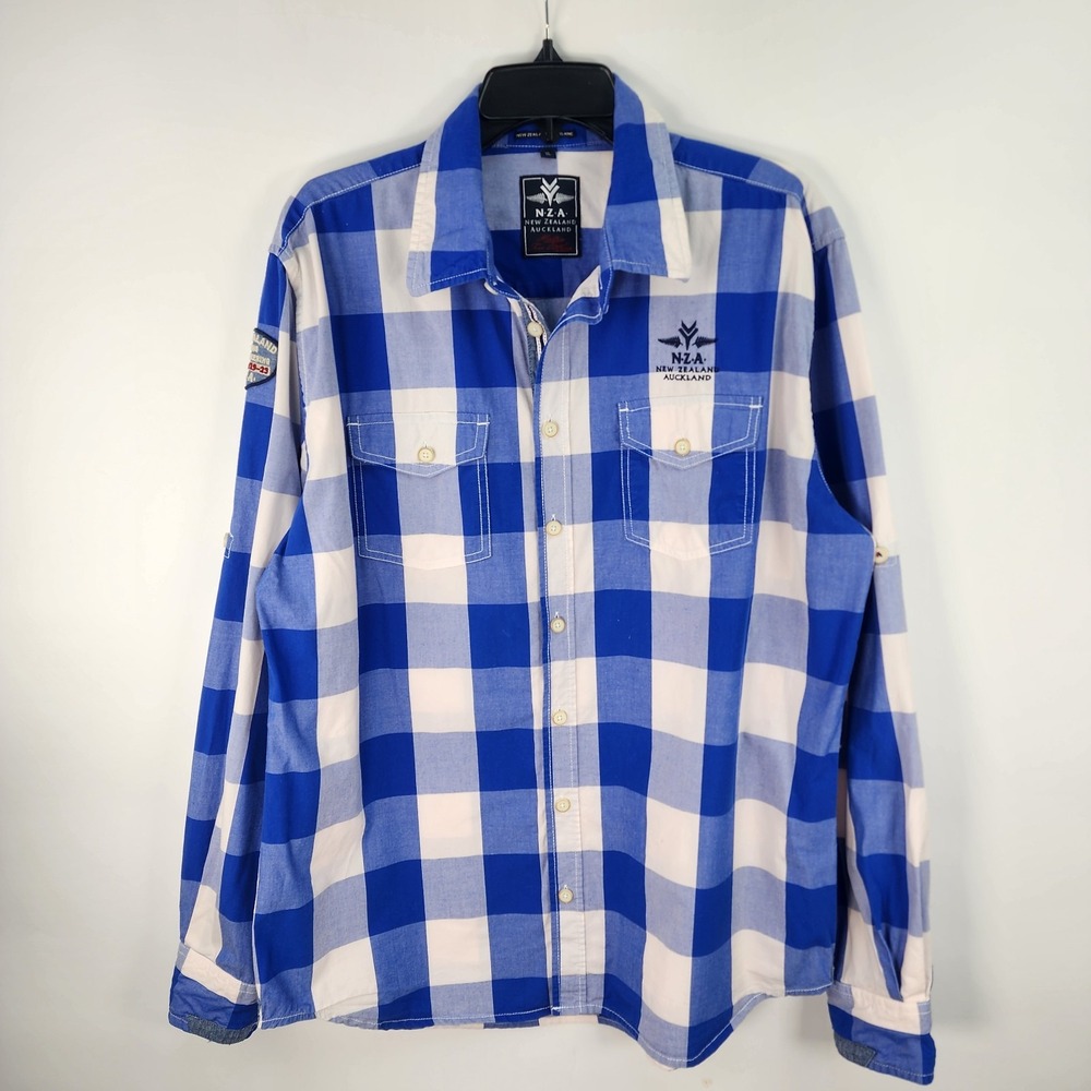 NZA New Zealand Auckland Shirt Men's XL Button Up Casual Lumberjack Logo